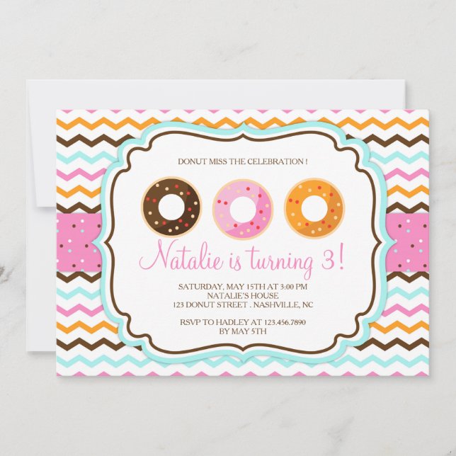 Invitación Dulces Donuts Fiesta de Cumpleaños (Anverso)