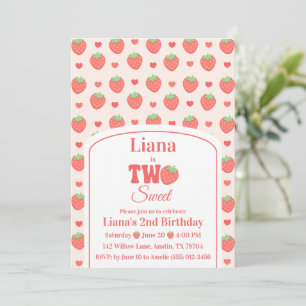 Invitación Dulces Dos Cumpleaños de Fresa para Niña 2º 