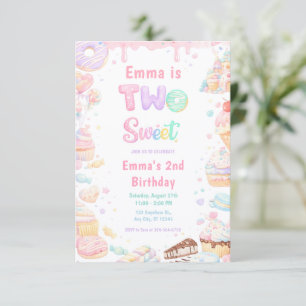 Invitación Dulces Dos Cumpleaños Pastel 2do Fiesta de Cumplea