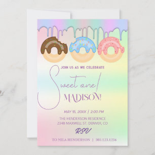 Invitación Dulces dulces, colores arcoiris, dulce primer cump