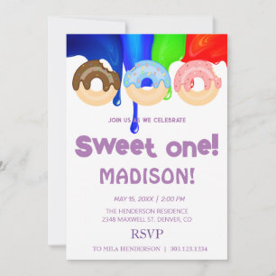 Invitación Dulces dulces, colores arcoiris, dulce primer cump