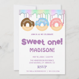 Invitación Dulces dulces, colores arcoiris, dulce primer cump