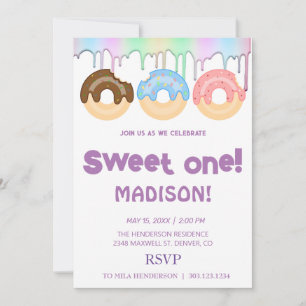 Invitación Dulces dulces, colores arcoiris, dulce primer cump