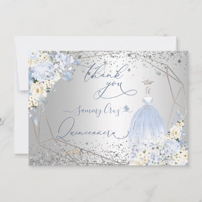 Invitación Dulces Dusty Vestidos Azul Quinceanera Gracias (Anverso)