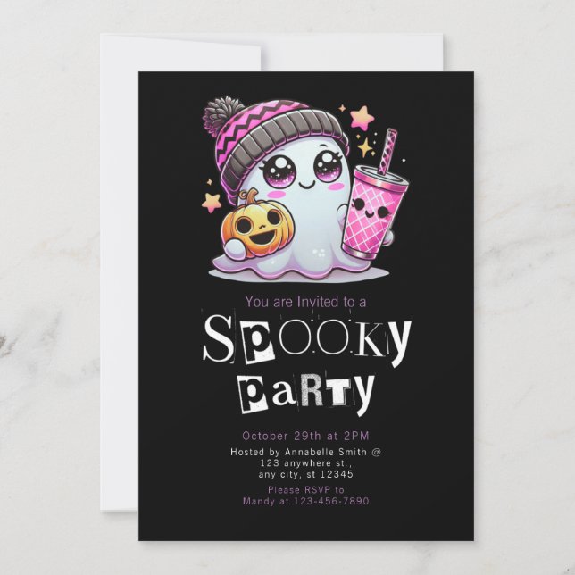 Invitación Dulces Estrellas Fantasmales Halloween Moderno Min (Anverso)