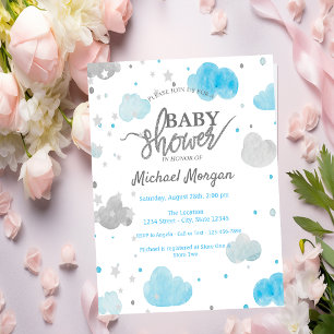 Invitación Dulces estrellas y nubes para baby shower