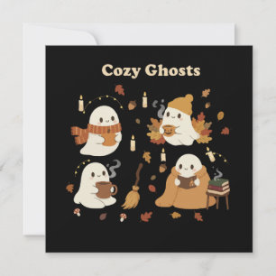Invitación Dulces Fantasmas Acogedores Otoño Halloween Kawaii