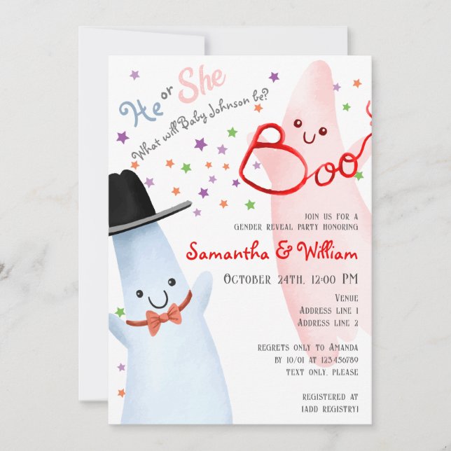 Invitación Dulces Fantasmas Él / Ella Halloween Revelación de (Anverso)