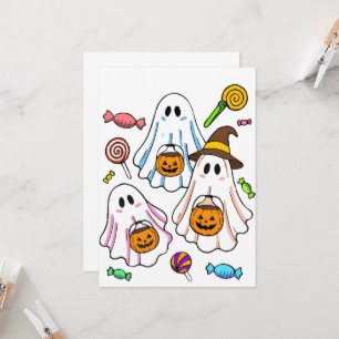 Invitación Dulces Fantasmas Espeluznantes de Halloween y Truc