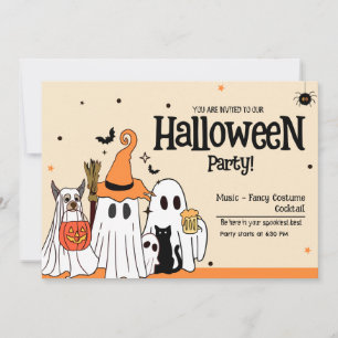 Invitación Dulces Fantasmas y Tema de Mascotas Halloween Amig