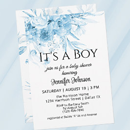 Invitación Dulces Florales Vintage Azules Es un Niño Cumple d