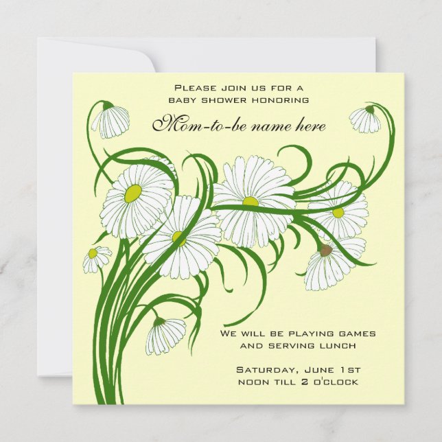 Invitación Dulces Flores Blancas de Gerbera para Baby Shower (Anverso)