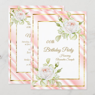 Invitación Dulces Flores Blancas Rosadas Cumpleaños de Oro Fi