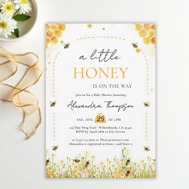 Invitación Dulces flores silvestres arco de verano Baby Showe (a little honey bee baby shower theme invitation spring summer watercolor elegant floral bumblebee)
