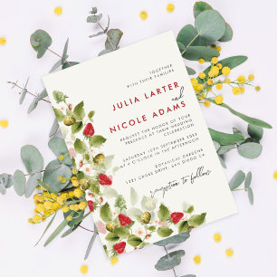 Invitación Dulces Flores Silvestres Fresa Ducha de Boda