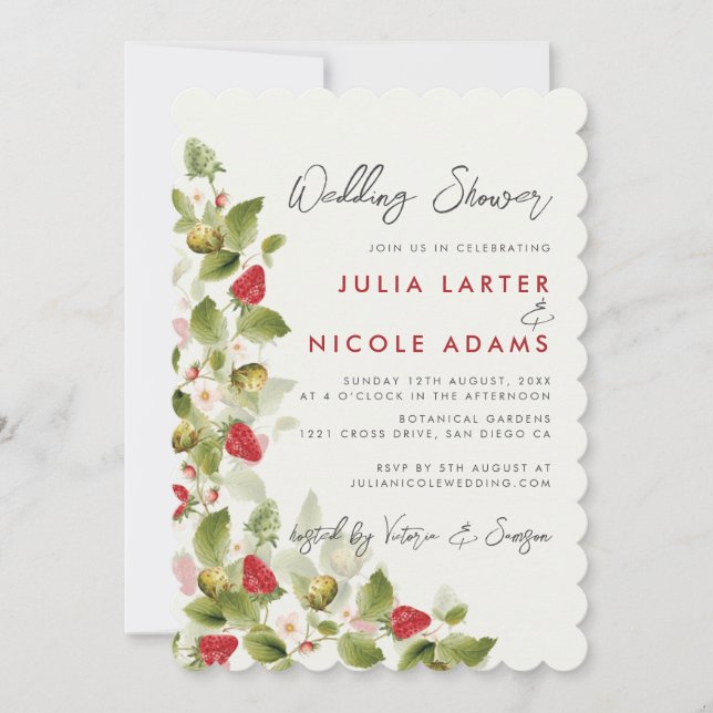 Invitación Dulces Flores Silvestres Fresas Ducha de Boda (Anverso)