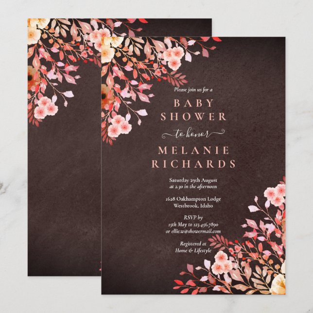 Invitación Dulces flores silvestres para baby shower/lluvia d (Anverso / Reverso)