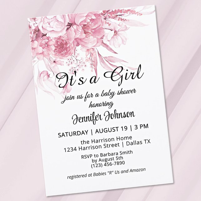 Invitación Dulces flores vintage rosadas Es una niña Baby Sho (Subido por el creador)