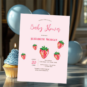 Invitación Dulces Fresas Brillantes con Lunares Baby Shower
