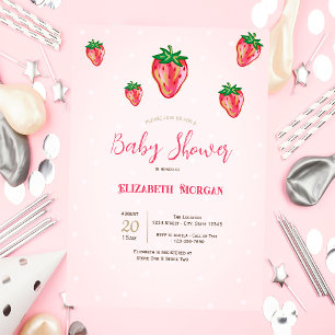 Invitación Dulces Fresas Brillantes con Lunares Baby Shower