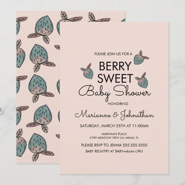 Invitación Dulces Fresas Pintadas a Mano Baby Shower (Anverso / Reverso)