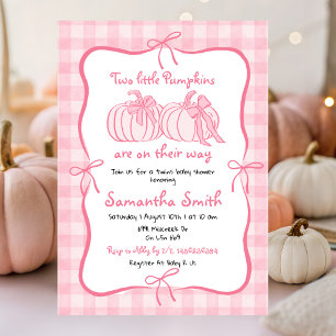 Invitación Dulces Gemelas Calabaza Dibujadas a Mano Rosa Baby
