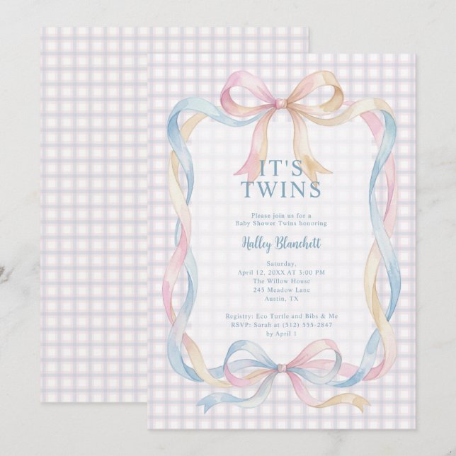 Invitación Dulces Gemelas Caprichosas de Cuadros de Invitació (Anverso / Reverso)