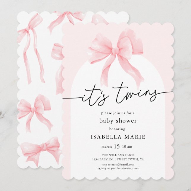 Invitación Dulces Gemelas Cumpleaños Fiesta de Bebé Coquette  (Anverso / Reverso)