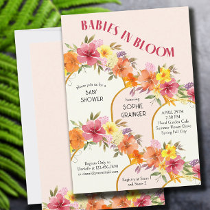 Invitación Dulces Gemelos Arco Dorado Floral Bebés en Floraci