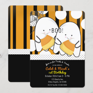 Invitación Dulces Gemelos Niños Fantasmas Lindos Fiesta Cumpl