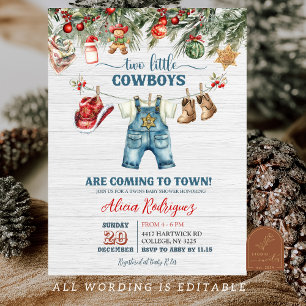 Invitación Dulces Gemelos Vaqueros Fiesta de Bebé Occidental