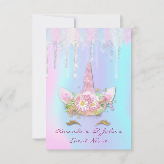Invitación Dulces holográficos Fiesta unicornio Dulce sirena  (Reverso)