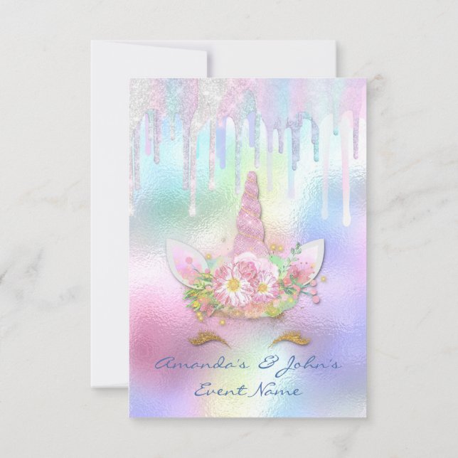 Invitación Dulces holográficos Fiesta unicornio Dulce sirena  (Reverso)