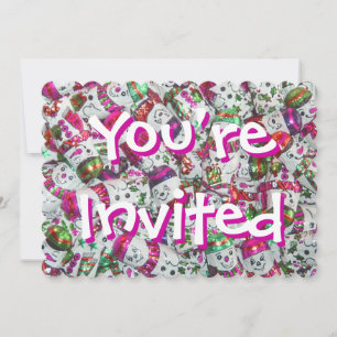Invitación Dulces hombres de nieve rosados te invitan de vuel