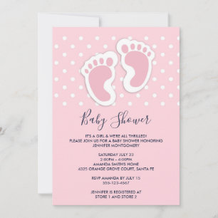 Invitación Dulces Huellas de Bebé Niña Rosa Baby Shower