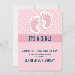 Invitación Dulces Huellas de Bebé Niña Rosa Baby Shower