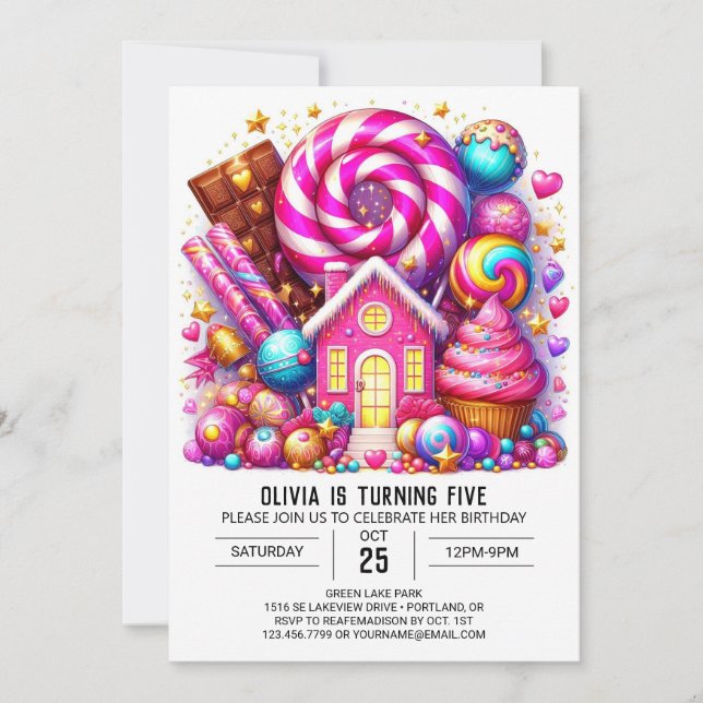 Invitación Dulces Magicos Candyland Cumpleaños Digital (Anverso)