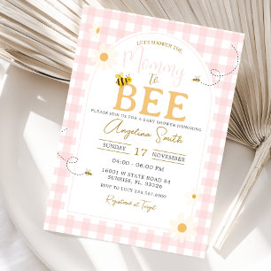 Invitación Dulces Margaritas Rosadas Fiesta de Bebé Abeja Mam