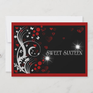 Invitación Dulces Mariposas Brillantes Rojas y Negras para Sw
