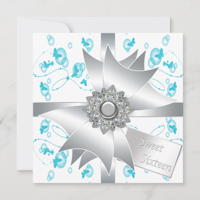 Invitación Dulces Mariposas Burbujas Fiesta de Cumpleaños 16 (Anverso)