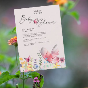 Invitación Dulces Mariposas y Flores Silvestres Baby Shower