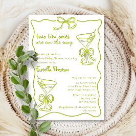 Invitación Dulces Martinis Verdes Sucias Fiesta de Gemelos