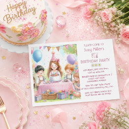 Invitación Dulces Niñas Cumpleaños 6 Feliz Fiesta de Globos