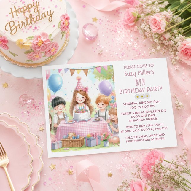 Invitación Dulces Niñas Cumpleaños 6 Feliz Fiesta de Globos (Subido por el creador)