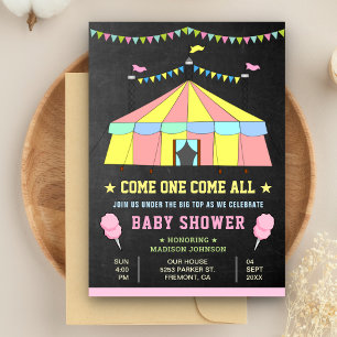 Invitación Dulces Niñas del Circo del Carnaval Rosa Baby Show