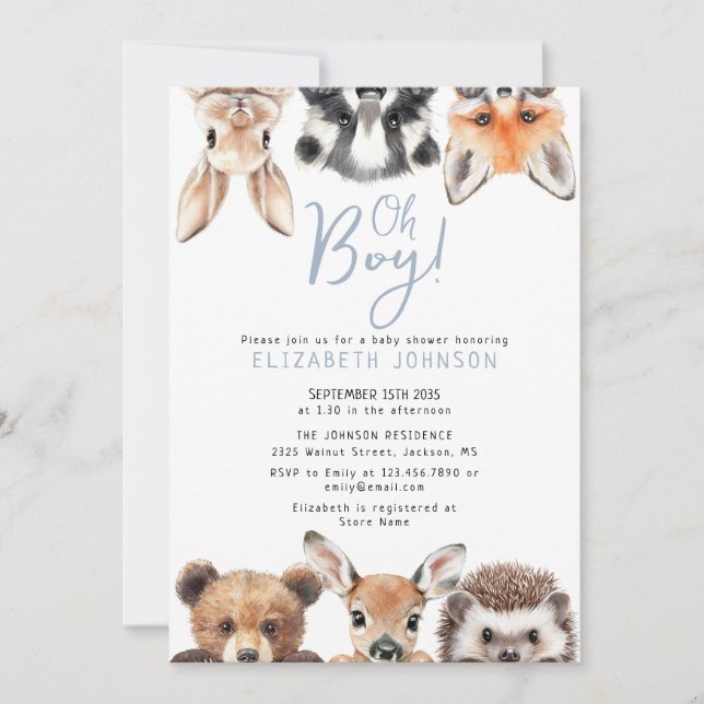 Invitación Dulces Niños Bosque Animales Baby Shower (Anverso)