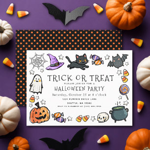 Invitación Dulces Niños de Truco o Trato Crayón Fiesta de Hal