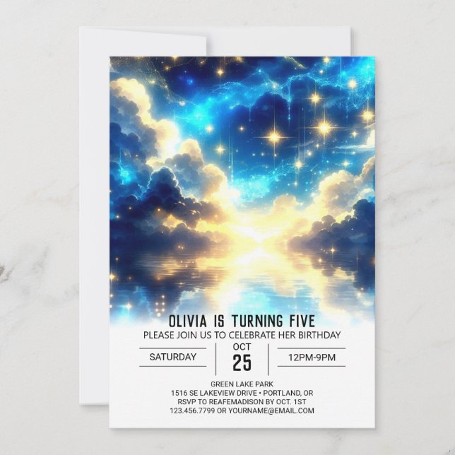 Invitación Dulces nubes Celestiales Cumpleaños Digital (Anverso)