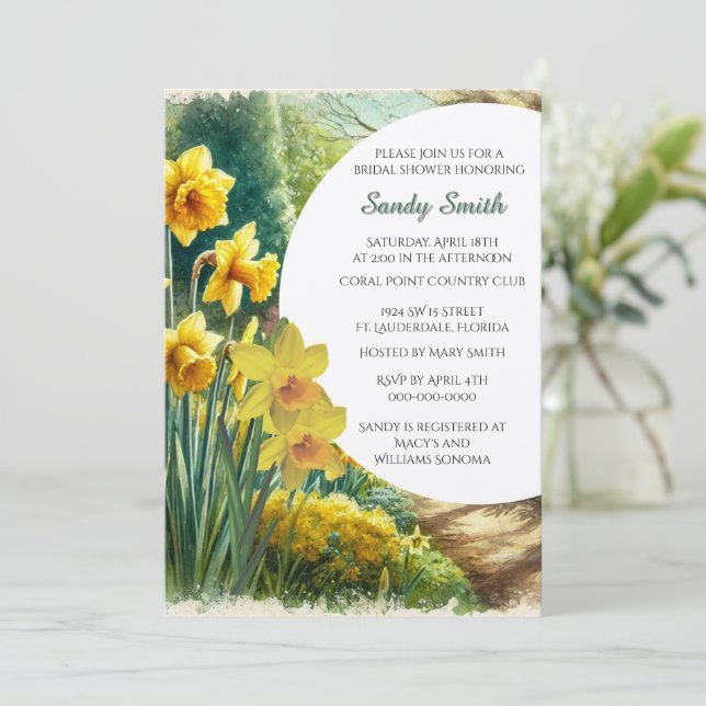 Invitación Dulces Nupcias Acuarela Narcisos  (Anverso de pie)