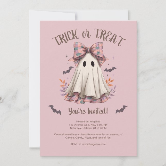 Invitación Dulces o trucos para la fiesta de Halloween del Ch (Anverso)